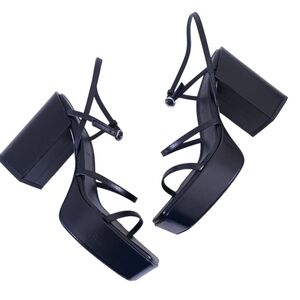 NEW! Aeyde Black Leather Katalin Heeled Platform Sandals 40 Size 9 US